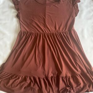 Express Terracotta Dress with Ruffle Sleeves